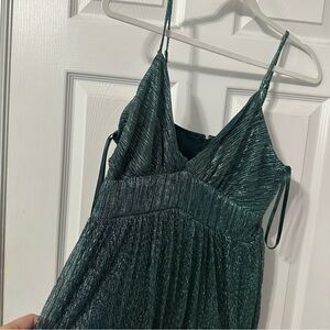 Chic Metallic Green Dress with Spaghetti Straps